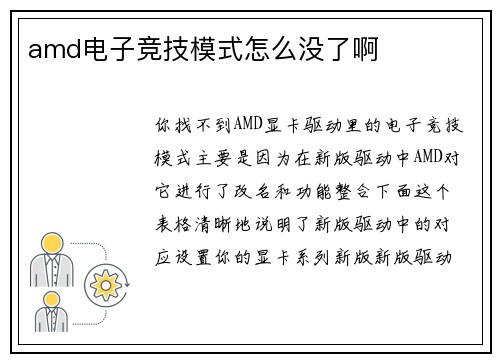 amd电子竞技模式怎么没了啊